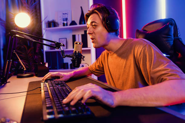 istock Host channel of smart streamer playing online game to be winner. Pecuniary. 2159740936