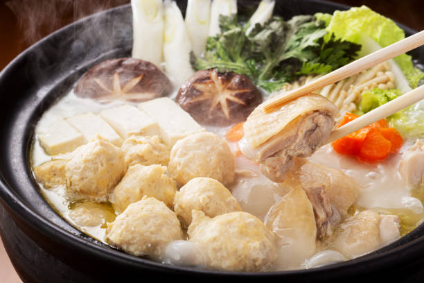 Chicken hot pot dish,hot pot dish,White background,Mizutaki