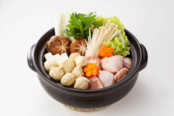Chicken hot pot dish,hot pot dish,White background,Mizutaki