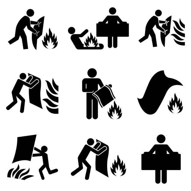 Set Of Fire Blanket Symbol Sign, Vector Illustration, Isolate On White Background Label. EPS10 Set Of Fire Blanket Black Icon, Vector Illustration, Isolate On White Background Label. EPS10 flammable cabinet stock illustrations