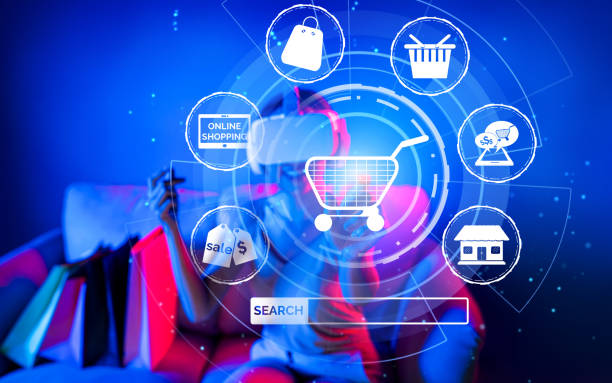istock Female in metaverse enjoy opening interface online store menu. Hallucination. 2159748071