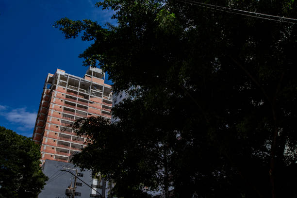View of real estate projects under construction causing rapid changes in the urban landscape of São Paulo city, Brazil