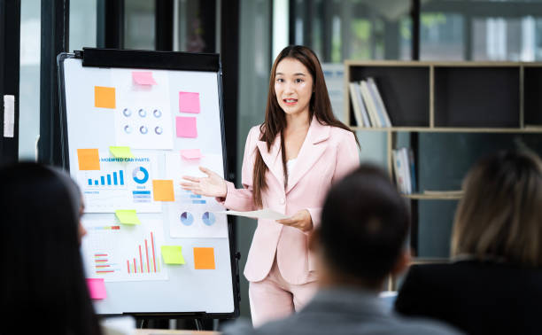 istock Group of Asian businessmen are presenting graphs on a whiteboard. 2159753949