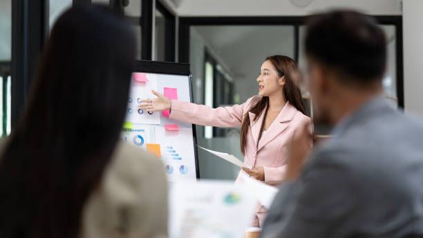 istock Group of Asian businessmen are presenting graphs on a whiteboard. 2159757950