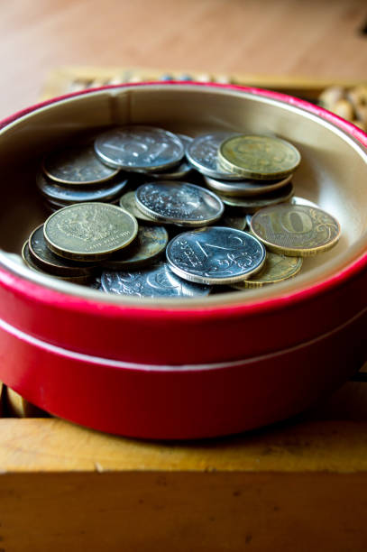 Russian currency, coins lie in a cup. High quality photo