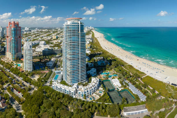 Miami Beach city with high luxury hotels and condos and sandy beachfront