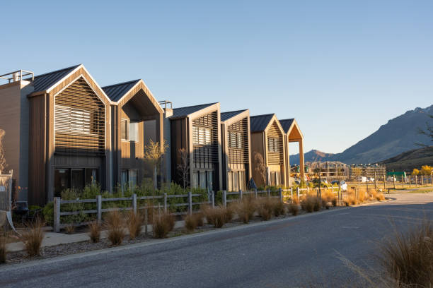 The sun rises over newly developed townhouses