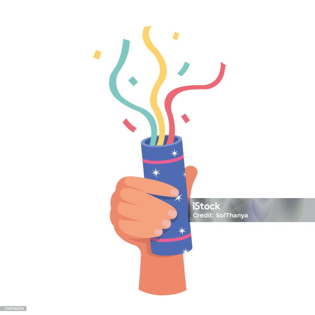 Exploding Ribbons Hand Holding Fire Firecracker Explodes With Ribbon Explode For Surprise ...