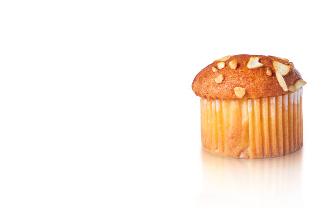 istock Almond muffin with reflection isolated on white background. Closeup 2159770146