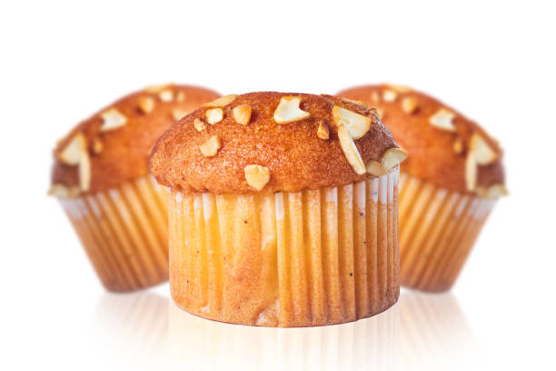 istock Set of almond muffin with reflection isolated on white background. Closeup 2159770191