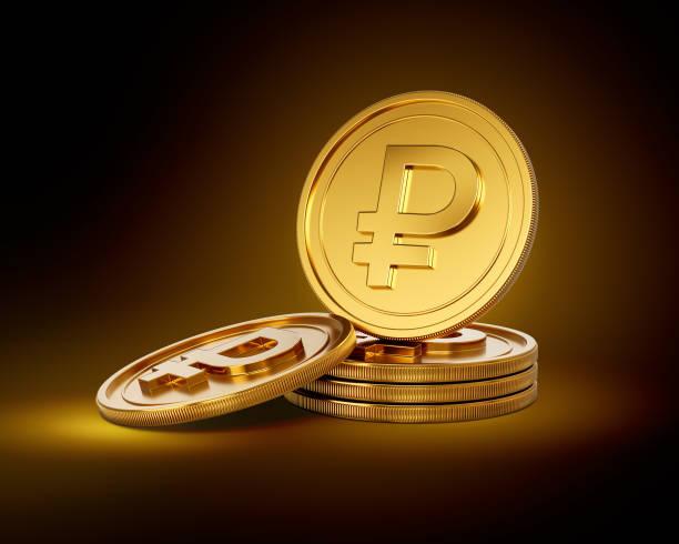 istock Stack Of Golden Shiny Russian Ruble Rounded Coins On Shiny Golden Glow Background 3d Illustration 2159775235
