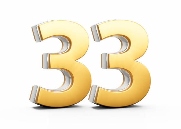 istock 3D Golden Shiny Number 33 Thirty Three With Silver Outline On White Background 3D Illustration 2159775261