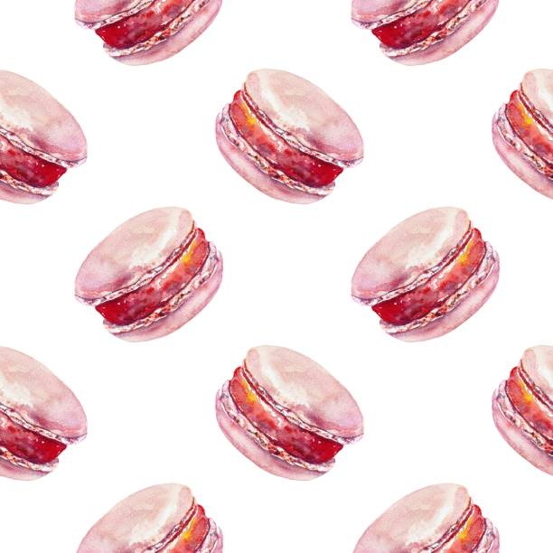 istock Macaron cakes, seamless pattern. Watercolor illustration isolated on white background Cards, wrapping paper, wallpaper, textiles, covers, scrapbooking 2159778198