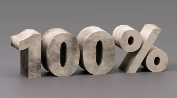 istock Inscription concrete 100 percent on gray podium, soft light, smooth background, 3d rendering 2159781246