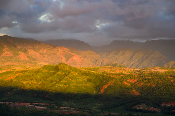 The Waimea Canyon on the island Kauai at sunset. It is the largest canyon in Hawaii.