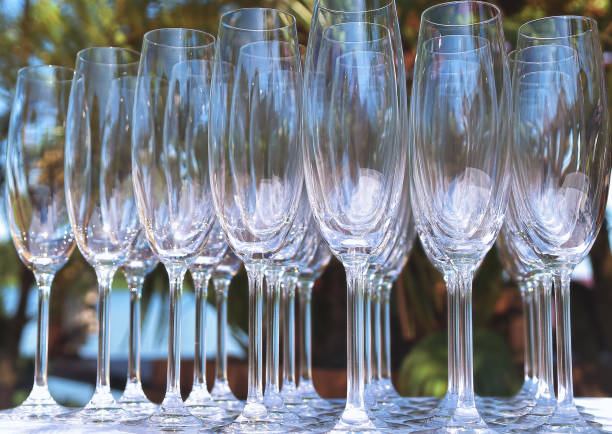 istock empty, glass wine glasses close-up. On a natural, blurred background 2159789020