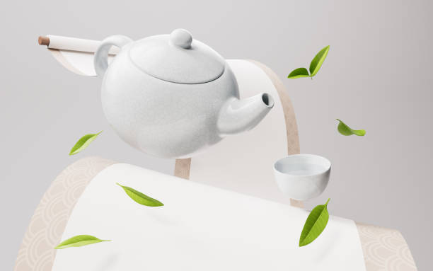 istock Chinese ancient teapot and teacup with tea leaves, 3d rendering. 2159791657