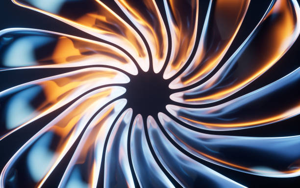 istock Abstract transparent glass flower with neon light, 3d rendering. 2159791743