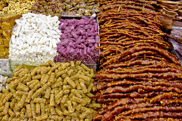 Turkish sucuk wallnut apricot delight oriental sweets dried fruits and nuts in malatya