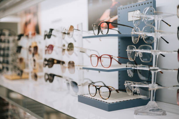 istock Optical shop with variety of eyeglasses frame displayed on shelf 2159798299
