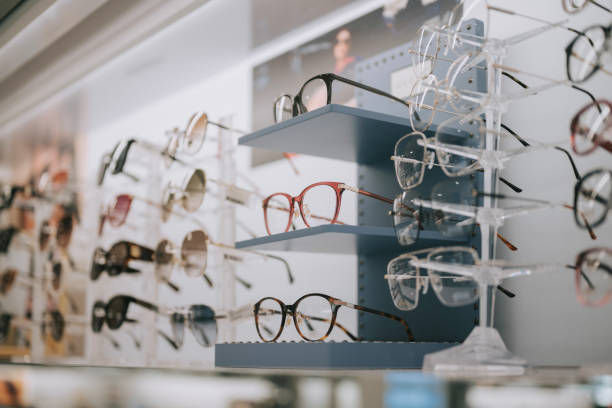 istock Optical shop with variety of eyeglasses frame displayed on shelf 2159798302