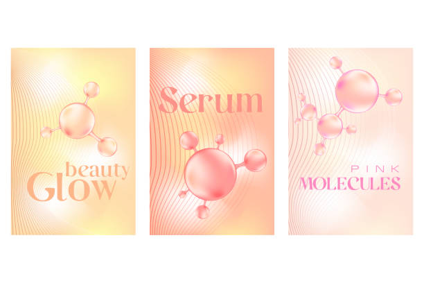 Light pink collagen peptide or hyaluronic acid molecule poster set, serum chemical formula. Beauty treatment nutrition skincare background with copy space. Medical and scientific concepts. Light pink collagen peptide or hyaluronic acid molecule poster set, serum chemical formula. Beauty treatment nutrition skincare background with copy space. Medical and scientific concepts. l glycine stock illustrations