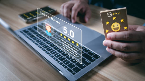 istock Customer Experience Concept, Best Excellent Services for Satisfaction present by Opened Hand of Client giving a Five Star Rating 2159803162