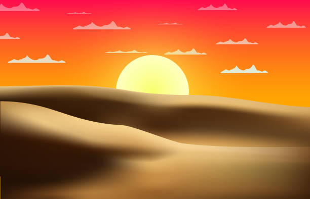 istock sunny desert landscape, where the sands shine under the sun and clouds in the sky 2159803875