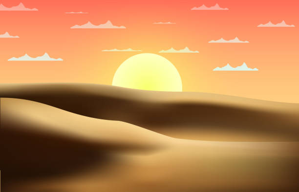 istock sunny desert landscape, where the sands shine under the sun and clouds in the sky 2159803879