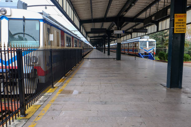 Haydarpaşa train station with old suburban wagons. Trains waiting in empty train station