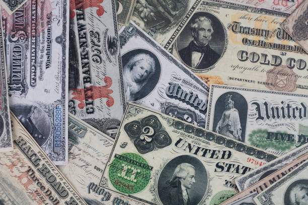 istock Retro vintage US dollar banknotes and silver certificates banknotes 2159812529