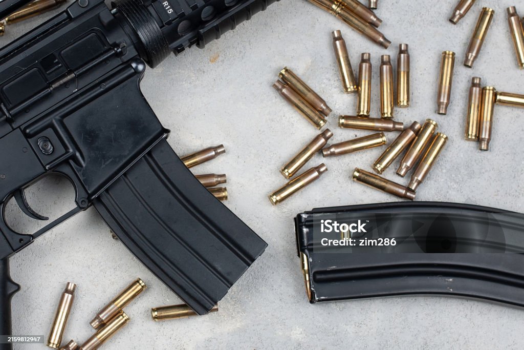 M4 Shells M4 Carbine And 556mm Shells And Magazine With Bullets Stock Photo ...