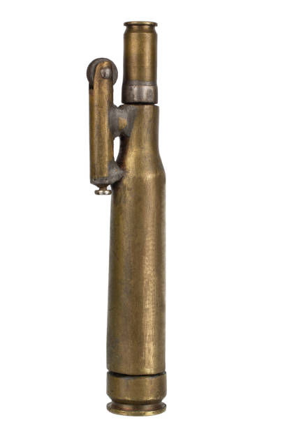 istock Vintage lighter handmade from ammo case isolated on a white. 2159813112