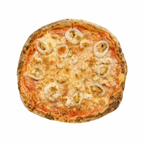 istock Pizza seafood isolated on white background. 2159814599