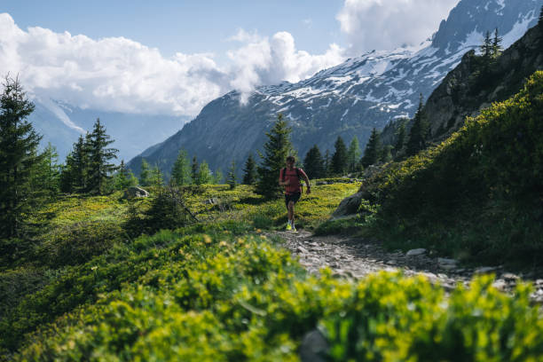 istock Trail runner bounds along mountain trail 2159816116