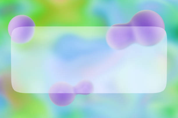 Abstract colorful background with blurred glass shapes and purple bubbles. 3d rendering