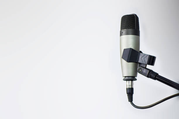istock Professional microphone for podcasting or singing on over the  white background 2159821341