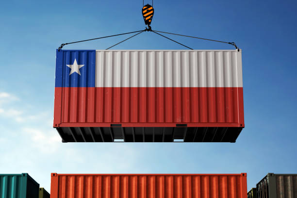 istock Chile trade cargo container hanging against clouds background 2159826633