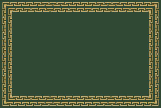 istock Greek ornament frame green and yellow, Greek concept, Ancient Greece, Greek design a template for invitations, leaflets and greeting cards. Vector illustration. Blue background, Print 2159829600