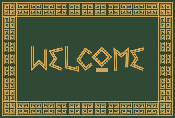istock Greek ornament frame with text Welcome, green and yellow, Greek concept, Ancient Greece, Greek design a template for invitations, leaflets, greeting cards. Vector illustration. Green background. 2159830859