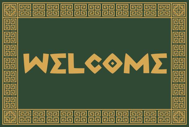 istock Greek ornament frame with text Welcome, green and yellow, Greek concept, Ancient Greece, Greek design a template for invitations, leaflets, greeting cards. Vector illustration. Green background. 2159830877