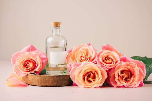 istock Roses and perfumed water, essential oil. 2159836229