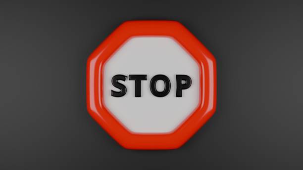 istock 3D rendering of stylized stop sign on black background with copy space. 2159853581