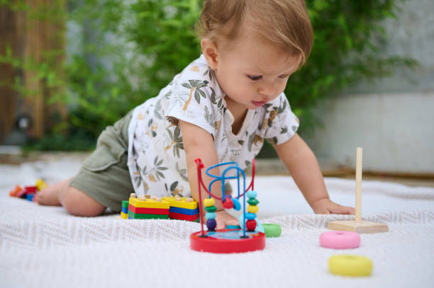 istock Toddler playing with educational toys on a blanket outside 2159856205
