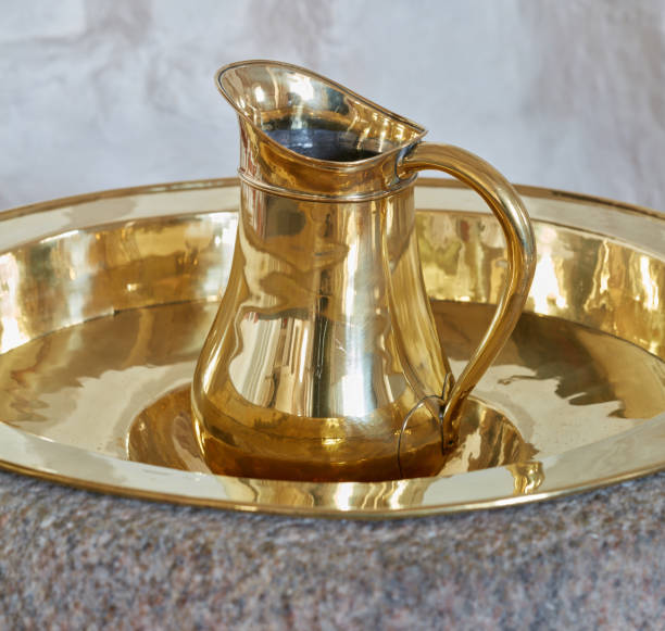 An image a baptismal font, typical of the Danish National Church,   Denmark.