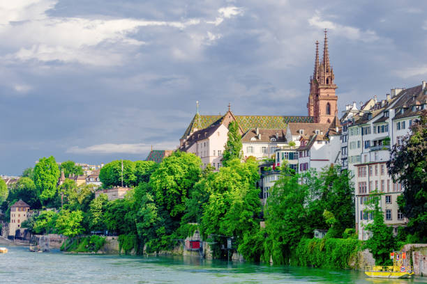 Basel, BL / Switzerland - 8 July 2020: the historic minster in Basel and the minster square