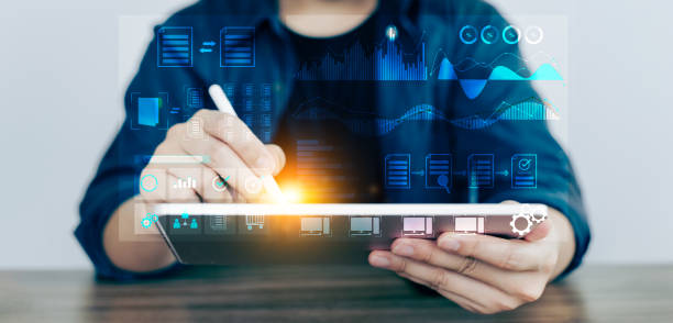 istock Digital online marketing. Data analytic for business. Analyst manages the system database, plans and reports. working and data analytics for business, research on platform digital technology. 2159867854