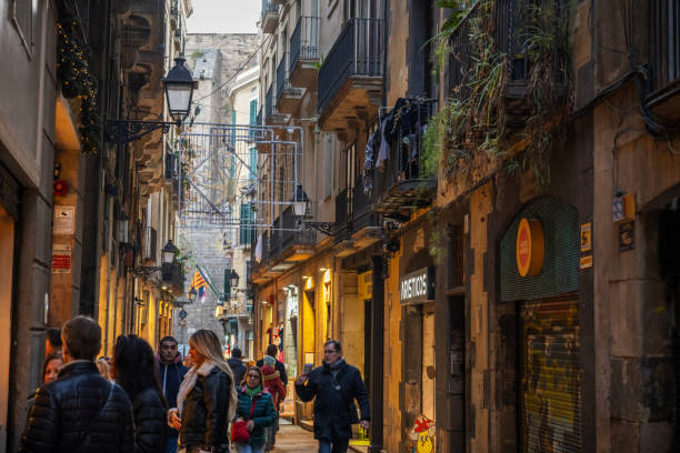 Street Between Edifici de Transmediterrania And El Edificio de Correos y Telégrafos in Barcelona, Spain