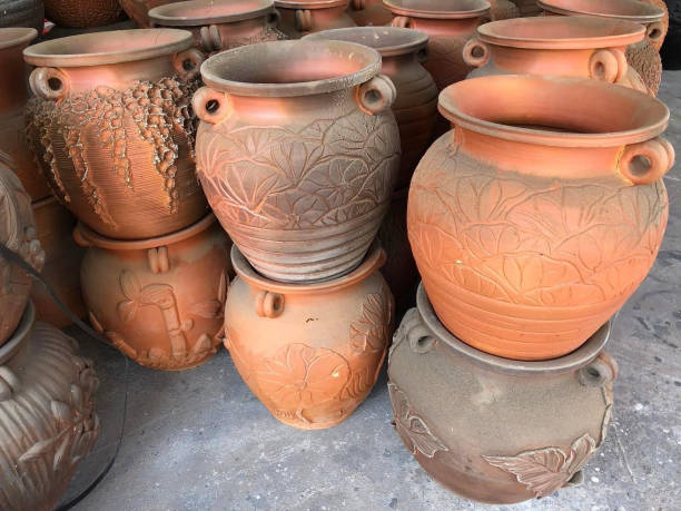 close up clay pot in market