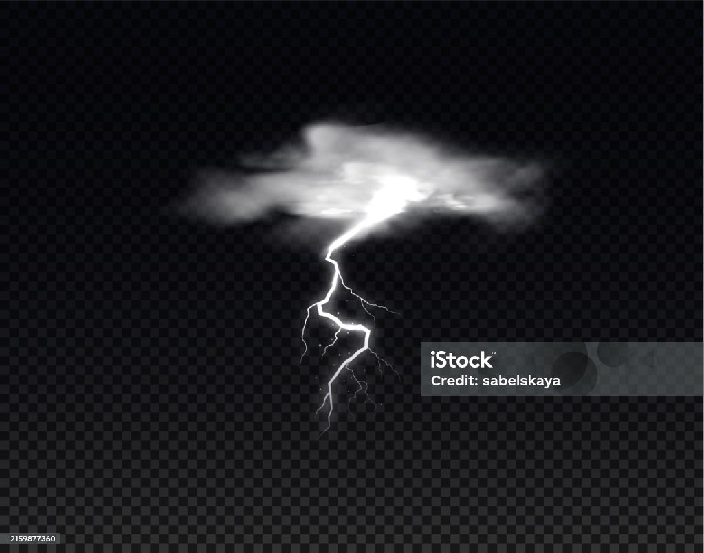 Thundercloud Vector White Cloud With Lightning Strikes Thundercloud Vector Realistic Storm ...